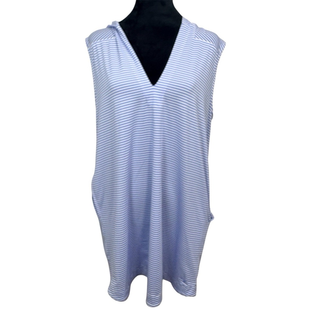 Vineyard Vines Performance Womens Large Striped Hooded Mini Dress Blue White